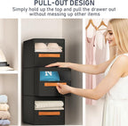 DIMJ Closet Organizers and Storage - Fabric Bins with Drawers for Closet Foldable Clothes Organizers with Clear Window, Stackable Storage Drawers Units for Hat, 6-Pack, Black
