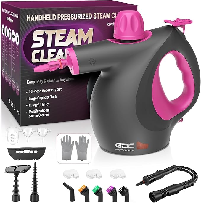 Handheld Steam Cleaner for Home, Pressurized Steamer with 16 Accessories, Chemical-Free & Portable Cleaning, Multipurpose Steamer for Cleaning for Home, Car, Furniture, Floor, Windows, Tile & More