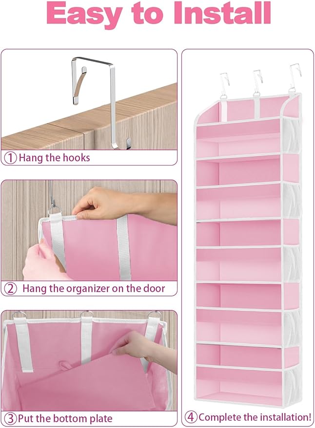 1 Pack Over The Door Storage Organizer with 5 Pockets 10 Mesh Pockets, 44 lbs Weight Capacity Door Hanging Organizers and Storage for Bedroom,Bathroom,Nursery,Kidroom,Babyroom