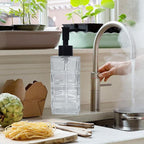 Clear Glass Soap Dispenser with Black Pump, 2 Pack 11oz Square Hand Dispenser, Refillable Lotion & Dish Soap, Bathroom Shower Gel