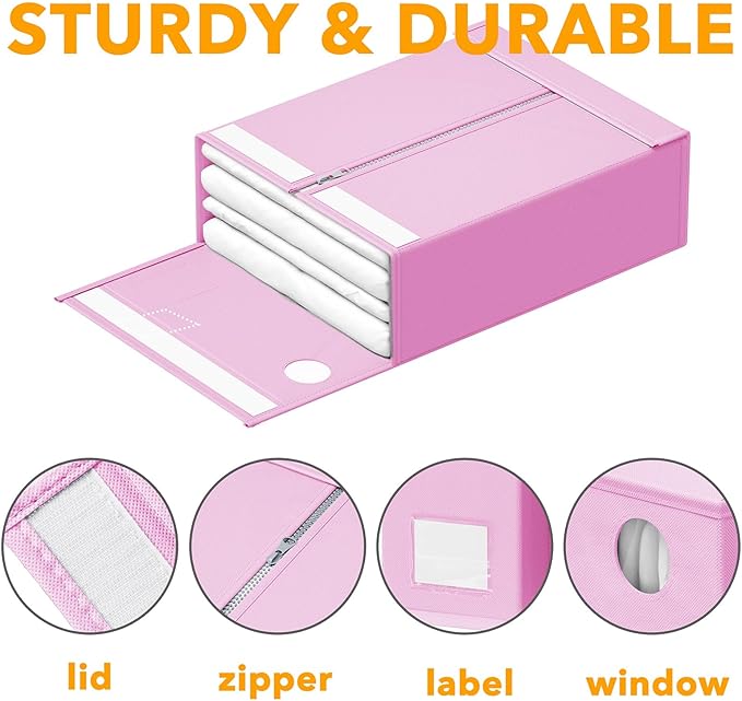 SpaceAid 9 Pack Bed Sheet Organizers and Storage, Foldable Sheet Organizer with Window for Linen Closet, Set Folder Keeper for Queen & King Size Bedding Storage (Pink)