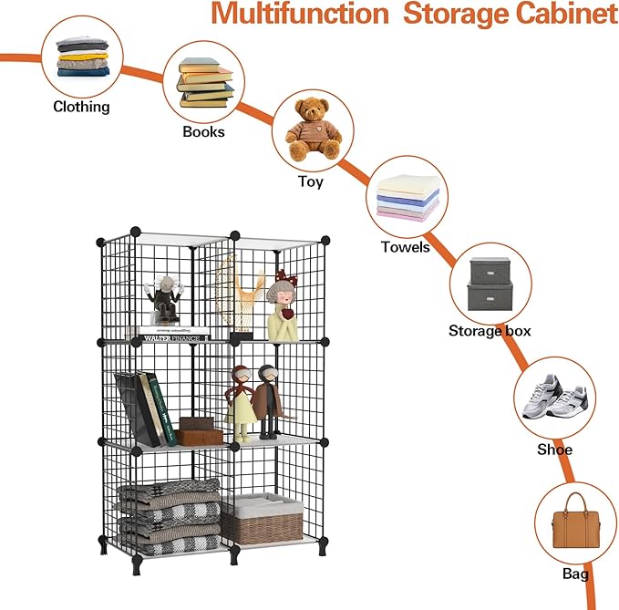 AWTATOS 6 Cube Storage Wire Closet Organizers DIY Stackable Storage Shelves Bookcase Cabinet for Home Office, Black