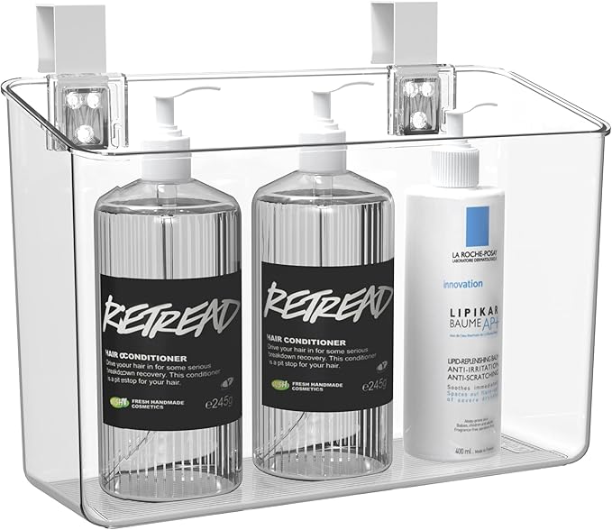 vacane Plastic Over Cabinet Door Organizer with Removable Hooks, Clear Hanging Baskets for Organizing Over the Cabinet Organizer Holder for Kitchen, Pantry, Bathroom-Hang Outside or Inside Door-L