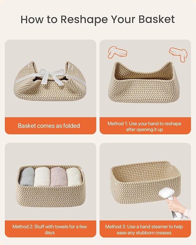 Small Woven Basket, 12 x 8 x 4.5 Inches, Storage Basket for Organizing, Cute Small Rope Shelf Closet Cube Storage Bins Baskets for Shelves, Dog Toy Gift Baskets Empty, 3 Pack Brown