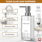 GMISUN Kitchen Soap Dispenser, 12 Fl oz/350ml Clear Dish Soap Dispenser with Silver Sponge Holder, Customized Glass Dish Soap Dispensers for Kitchen, Modern Hand and Dish Soap Dispensers Set Removable