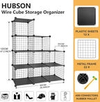 HUBSON Wire Cube Storage Organizer, Book/Toy/Craft/Potted Plants and petCloset Organizers and Storage Shelves, 9-Cube Freely Combinable Metal Grids Storage Shelf,Black Plus Iron