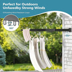 JAUREE Clothes Drying Rack Wall Mounted, Laundry Drying Rack Collapsible, Space Saving Wall Drying Rack Clothing Foldable, Tri-Fold Retractable Rack Outdoor Indoor with 18 Hooks, Black