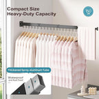 JAUREE Clothes Drying Rack Wall Mounted, Laundry Drying Rack Collapsible, Space Saving Wall Drying Rack Clothing Foldable, Tri-Fold Retractable Rack Outdoor Indoor with 18 Hooks, Black