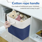 12 x 12 Inch Cube Storage Bins, 4 Pack Fabric Storage Basket with Handles, Foldable Boxes Organizer for Shelf Baskets for Home, Clothes (White/Blue)