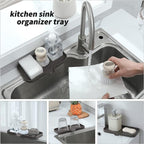 Silicone Bathroom Soap Dishes with Drain Spout-Bathroom and Kitchen Sink Organizer,Sponge Holder,Dish Soap Tray,Perfect for Dispenser,Scrubber,Bottle,Cup on Sink or Counter-Coffee 9.6"×5.3"