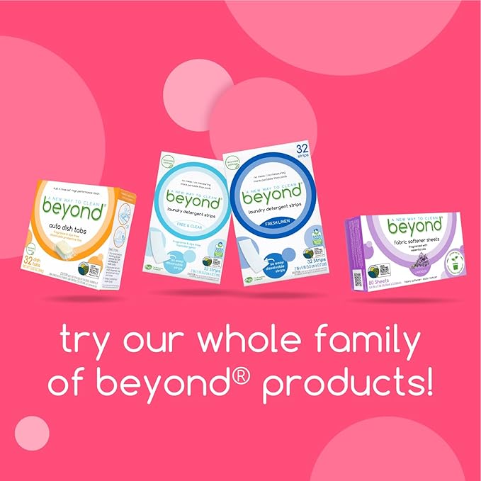 Beyond Laundry Detergent Strips [12 packs of 32 strips] - Fresh Linen - Eco-friendly, Hypoallergenic. Travel friendly. Dissolvable Strips