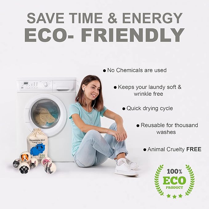 Wool Dryer Balls – 6-Pack XL Organic Fabric Softener | Natural Handmade Sheep Wool | Reusable, Anti-Static, Lint & Wrinkle Remover | Safe for Baby & Sensitive Skin (Farm)