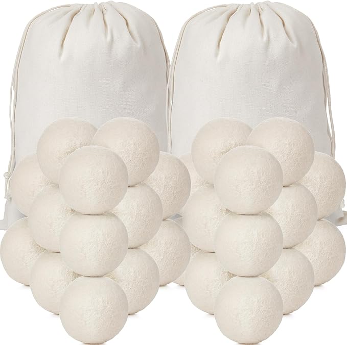Roowest 46 Pcs Wool Dryer Balls Set Reusable Laundry Wool Balls with Muslin Bags Fabric Softener Anti Wrinkle Anti Static Saving Energy and Time