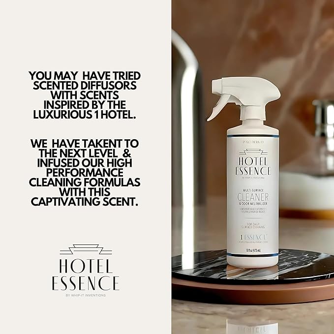 Hotel Essence Cleaner: Plant-Based Multi-Surface Cleaner & Odor Neutralizer, 16 oz, Leather, Cardamom, Lemon, Sandalwood, Cedarwood, Cinnamon, Vetiver, Amber, Musk, Iris, 16 Fl Oz (3)