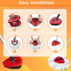 Spin Mop Replacement Head,7 Pack Mop Refill Compatible with Ocedar EasyWring Spin Mop,Mop Replace Head for O Cedar Mop 2 Scrub Brush Heads+ 1 Mop Base + 4 Pack Microfiber Refills