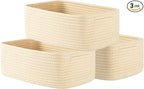 Small Woven Basket, 12 x 8 x 4.5 Inches, Storage Basket for Organizing, Cute Small Rope Shelf Closet Cube Storage Bins Baskets for Shelves, Dog Toy Gift Baskets Empty, 3 Packs, Beige