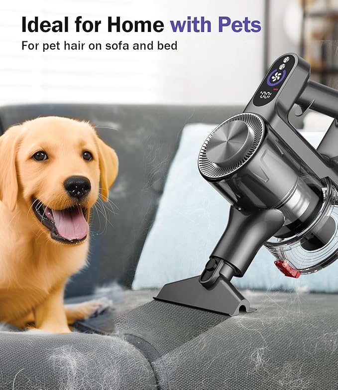 Cordless Vacuum Cleaner, 40Kpa Vacuum Cleaners for Home with LED Display, 45Mins Stick Vacuum Cordless Rechargeable, Wall-mounted Charging, Wireless Vacuum for Home Pet Hair, Carpet, Hardwood Floor