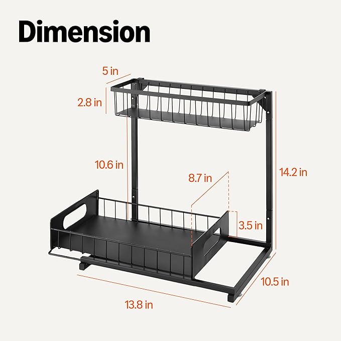 Amazon Basics L-Shape Under Sink Storage Pull Out Cabinet Organizer, Black, Pack of 2