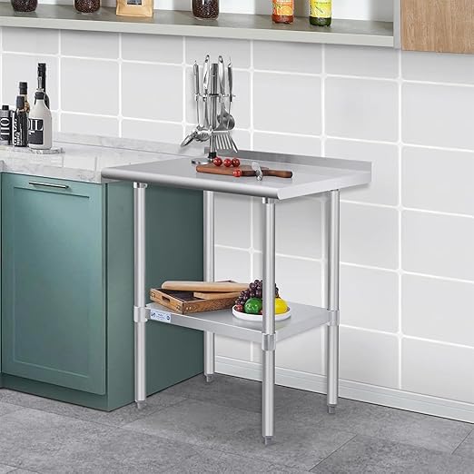 Hally Stainless Steel Table for Prep & Work 24 x 30 Inches, NSF Commercial Heavy Duty Table with Undershelf and Backsplash for Restaurant, Home and Hotel