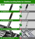 Lawn Leveling Rake 30x10 inch with Stainless Steel Rod and Carbon Steel Head - Heavy Duty Yard Leveler for Grass Soil Sand Dirt Topsoil Fertilizer Distribution Garden Farm