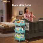 Pipishell 3 Tier Rolling Cart Organizer, Plastic Rolling Cart with Lockable Wheels & Reinforced Handle, Lightweight Utility Cart Storage Cart for Nursery, Kitchen, Bathroom, Craft Room, Turquoise