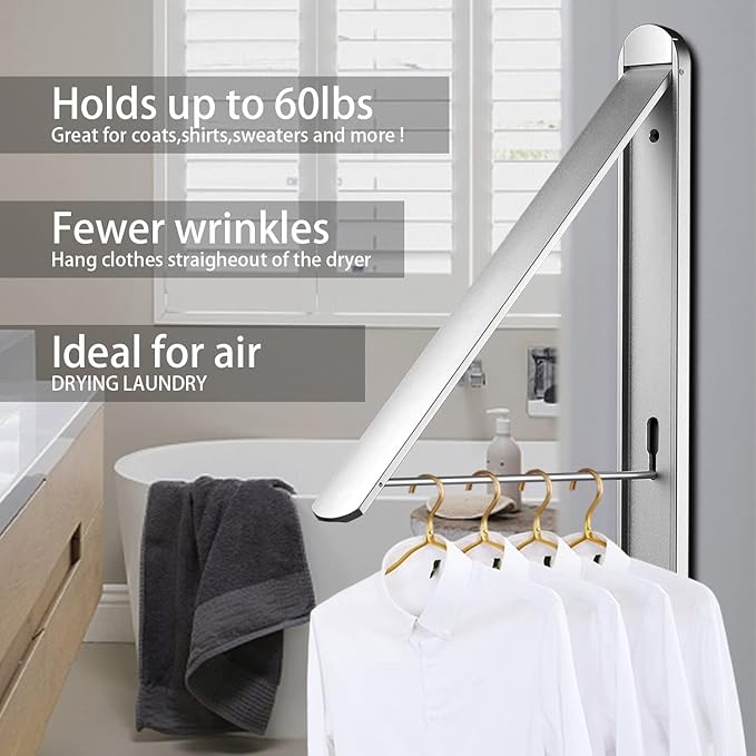 Clothes Drying Rack for Small Laundry Rooms, Clothes Drying Rack Folding Indoor, Wall Mounted Clothes Rack Foldable, (Aluminum, Silver)