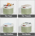 HNZIGE Collapsible Fabric Storage Cubes 13x13x13 Set of 4 Decorative Storage Basket Bin with Handles Storage Cube Basket for Organizing Clothes, Toys, Closet, Nursery(Green White)