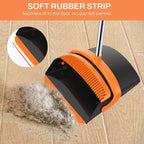 Broom and Dustpan Set for Home, 51-in Long Adjustable Handle Angle Broom and Dustpan Combo Set with Dust Pan Teeth to Clean Hair for Home Kitchen Office Lobby Floor Garden, Black Orange