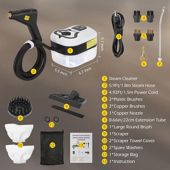 Dyna-Living Steam Cleaner 1500W Handheld Steamer for Cleaning 221℉ High-Temp Portable Car Steamer Cleaner, Intelligent Touch Panel & Spray Gun Control, Steamer Cleaner for Car