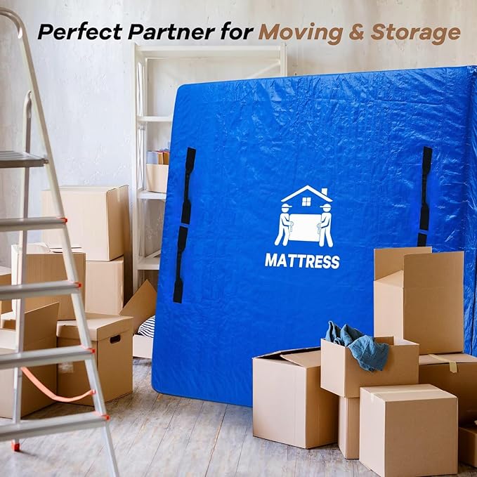 Mattress Bags for Moving, BETU Mattress Protector Waterproof Mattress Cover Twin Size Storage Bags with 8 Heavy-Duty Handles and Zipper for College Bed Extra Thick Large(2 Pack, 77"x42"x15" Blue)