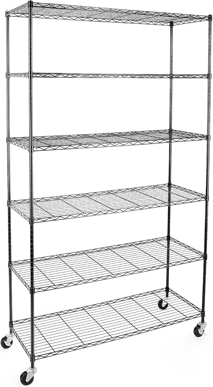 WDT NSF Certified Storage Shelves on Wheels, Heavy Duty Metal Shelves for Storage with Adjustable Stand, 6-Tier Wire Shelving Unit for Garage Pantry Kitchen Shelf Rack, 47" D x 17" W x 80" H