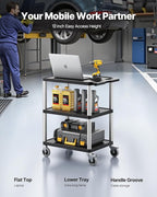 VEVOR Utility Cart, 300 lbs Load Capacity, 27.6 x 18.1-inch Service Cart, Three-Shelf Heavy Duty Plastic Utility Cart with 360° Swivel Wheels (2 with Brakes), Suitable for Warehouse, Garage, Cleaning