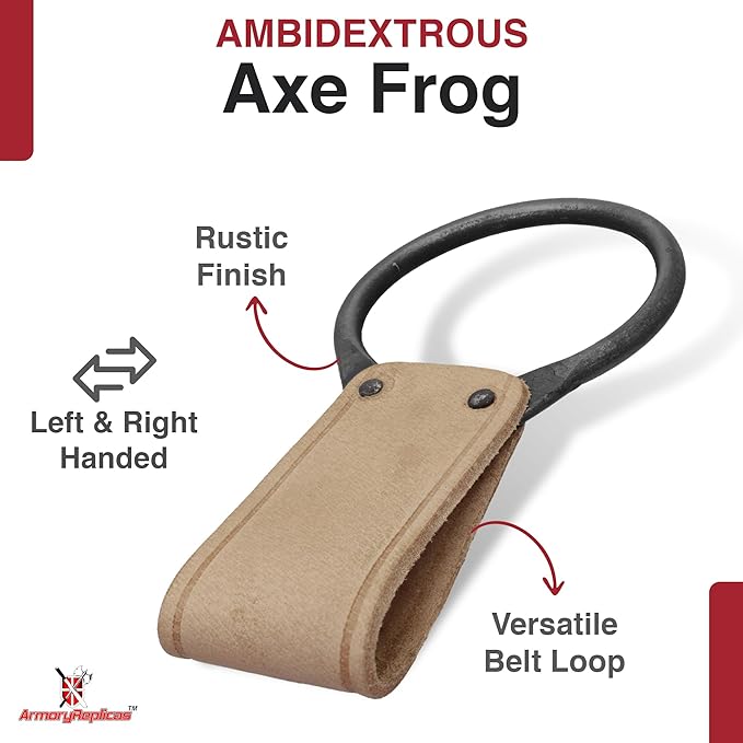 Armory Replicas - Hand Forged Medieval Viking Battle Axe Holder - Genuine Bovine Leather Functional Costume O-Ring Weapon Belt Holster