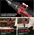 Cordless Drill Tool Set: 12V Power Drill Tool Kit with Laser Level, Battery & Charger, 142Pcs Home Hand Repair Tools Box, Portable Household Basic Drills Case for Men & Women, Red