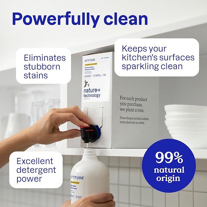 ATTITUDE Kitchen Cleaner Spray, EWG Verified, Powerful Degreaser, Cuts Grease & Grime, Plant-Based & Vegan, Citrus Zest Scent, 27.1 Fl Oz (Pack of 6)