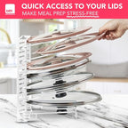 BTH Adjustable Pot Lid Organizer for Cabinet - Kitchen Storage Rack 6 Adjustable Shelves, Pot Lid Holder, Pan and Pot Rack Organizer, Pantry & Inside Cabinet Organizer (13” Clearance)