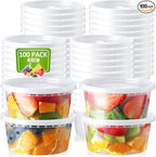 NEEBAKE 100 Set 8 oz Deli-Containers-with-Lids-Airtight-Plastic-Food-Storage-Containers-with-Lids-Soup-Slime-Overnight-Oat-To-Go-Containers