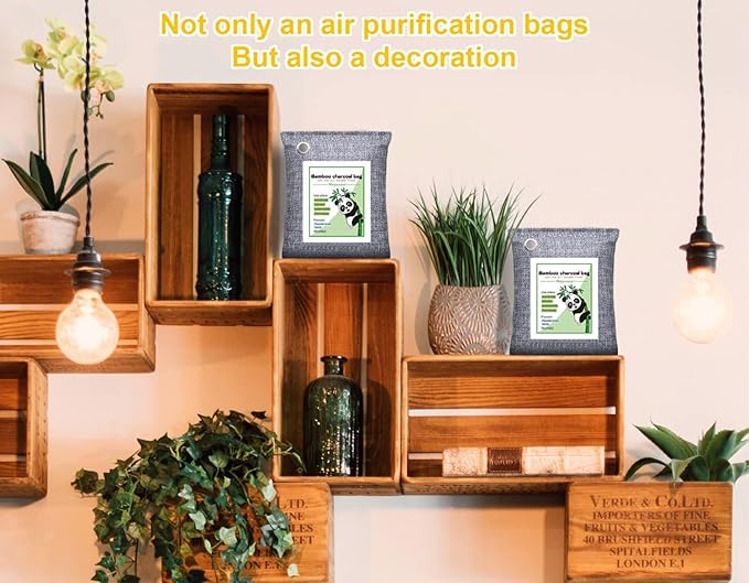 Activated Charcoal Odor Absorber for Strong Odor in Basement, Cars, Closets, Smoke, Shoes. 8 Pack Bamboo Charcoal Air Purifying Bags Deodorizer Odor Eliminator for Home