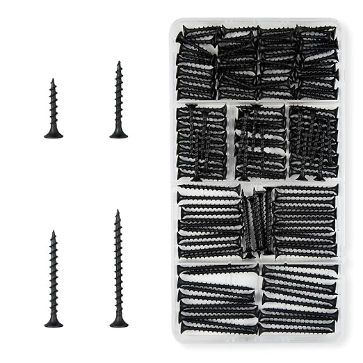 #6 Black Wood Screws for Drywall, Drywall Screw Combo Kit, 166 Pieces Coarse Threaded Slate Screw Set, Phillips Groove Self-Tapping Drywall Screws 4 Sizes 1", 1-1/4", 1-5/8", 2"