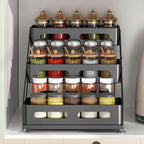 3 Tier Foldable Spice Rack for Countertop Iron Kitchen Seasoning Organizer for Cabinet, Black