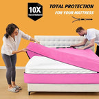 Mattress Bags for Moving, BETU Mattress Protector Waterproof Mattress Cover Full Size Storage Bags with 8 Heavy-Duty Handles and Zipper for Bed Extra Thick Large Reusable (77"x57"x15" Pink)