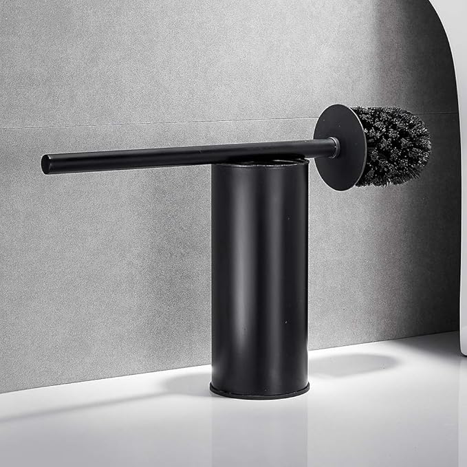 Freestanding Toilet Brush Holder for bathrooms 304 Stainless Steel Toilet Brush Stand Round Storage and Organization Rust Resistant 18-inch high Matte Black Finished