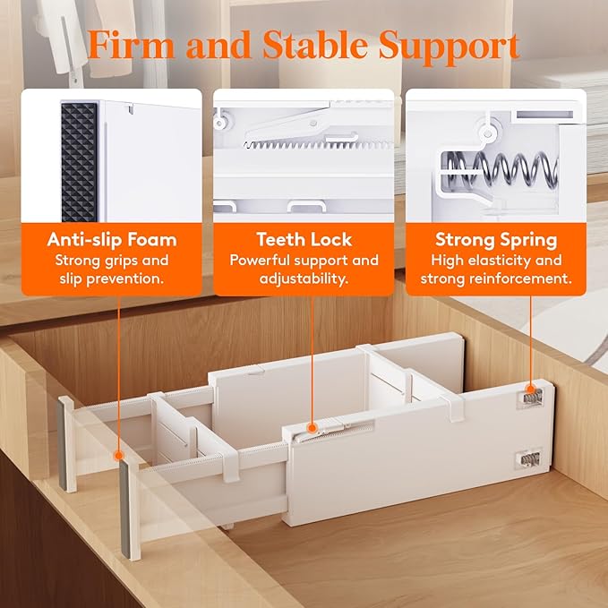 Lifewit 12 Pack Drawer Dividers 4" High, 13.5"-22" Adjustable Drawer Organizer with 18 Inserts for Clothes/Makeup, Plastic Expandable Separators in Dresser/Bedroom/Bathroom/Kitchen/Office