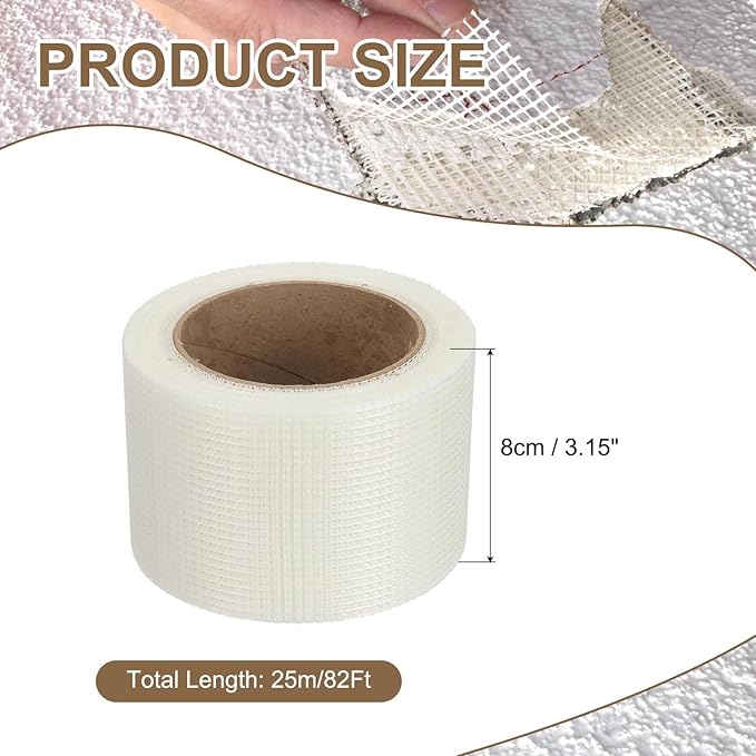 PATIKIL Drywall Repair Mesh Tape, 3 inch x 82 ft Fiberglass Repair Patch Self-Adhesive Dry Wall Joint Tape 9 Mesh Wall Hole Crack and Seam Patch, White