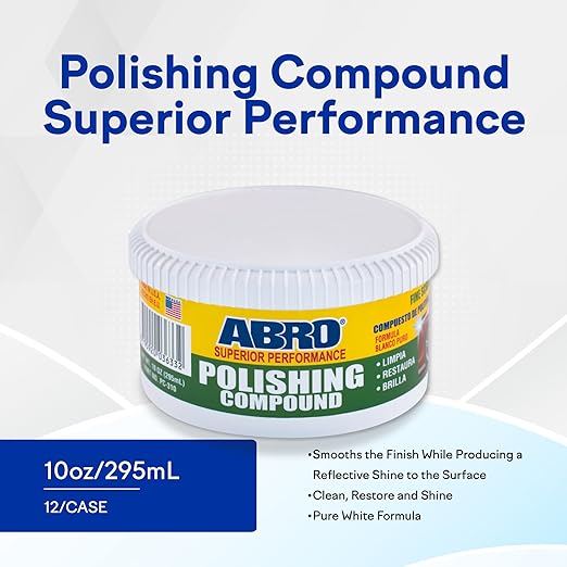 ABRO Superior Performance Car Polishing Compound for Oxidized Finishes, Buff, Shine, Smooth, & Clean, Scratch Remover for Vehicles, Boats, & Bikes - 10 oz.