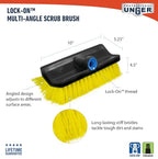 Unger Professional HydroPower Lock-On 10” Bi-Level Scrub Brush, Cleaning Supplies, Scrubber Tool, Compatible with Waterflow Poles, Use in Garage, Driveway, Deck, Concrete, Cement, and Brick