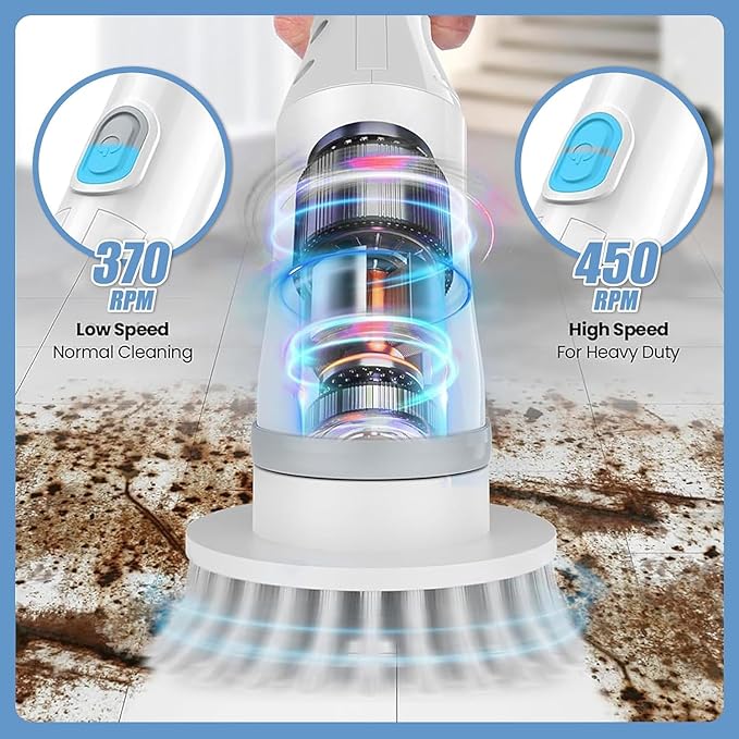 2025 Upgraded Electric Cleaning Brush, IPX7 Waterproof Electric Spin Scrubber with Replaceable Brush Heads, Adjustable Angle, Lightweight & Flexible for Bathroom, Kitchen, Tiles, and More