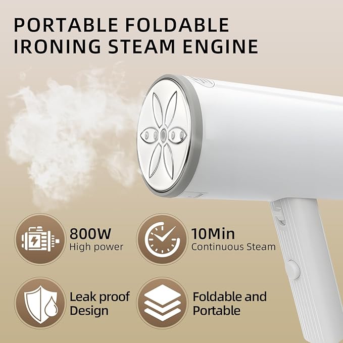 Nexcrate Travel Clothes Steamer, Portable Garment Wrinkle Remover - 800W One-Touch Steam, Stainless Steel Plate & Foldable Handheld Design