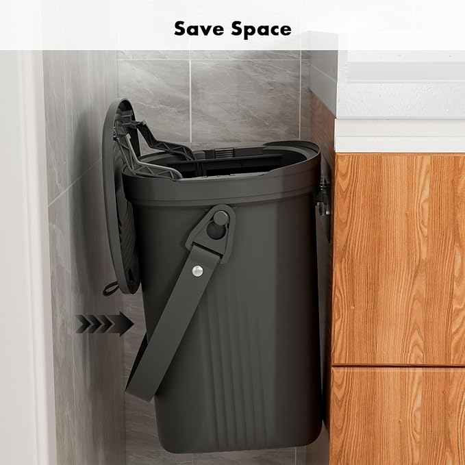 Mountable Kitchen Compost Bin for Counter Top or Under Sink, Hanging Trash Can with Lid for |Cupboard|Bathroom|Bedroom|Office|Camping, Indoor Compost Bucket, 2 Gallon Black