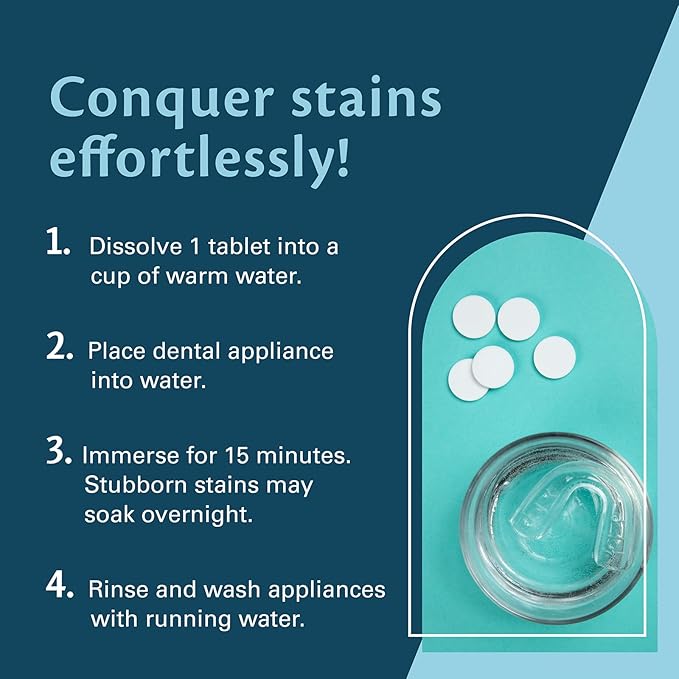 Overnight + Whitening Retainer Cleaner, Remove Stains, Discoloration, and Plaque | 4 Month Supply | Denture Cleanser with Whitening Boost,120 Tablets by M3 Naturals